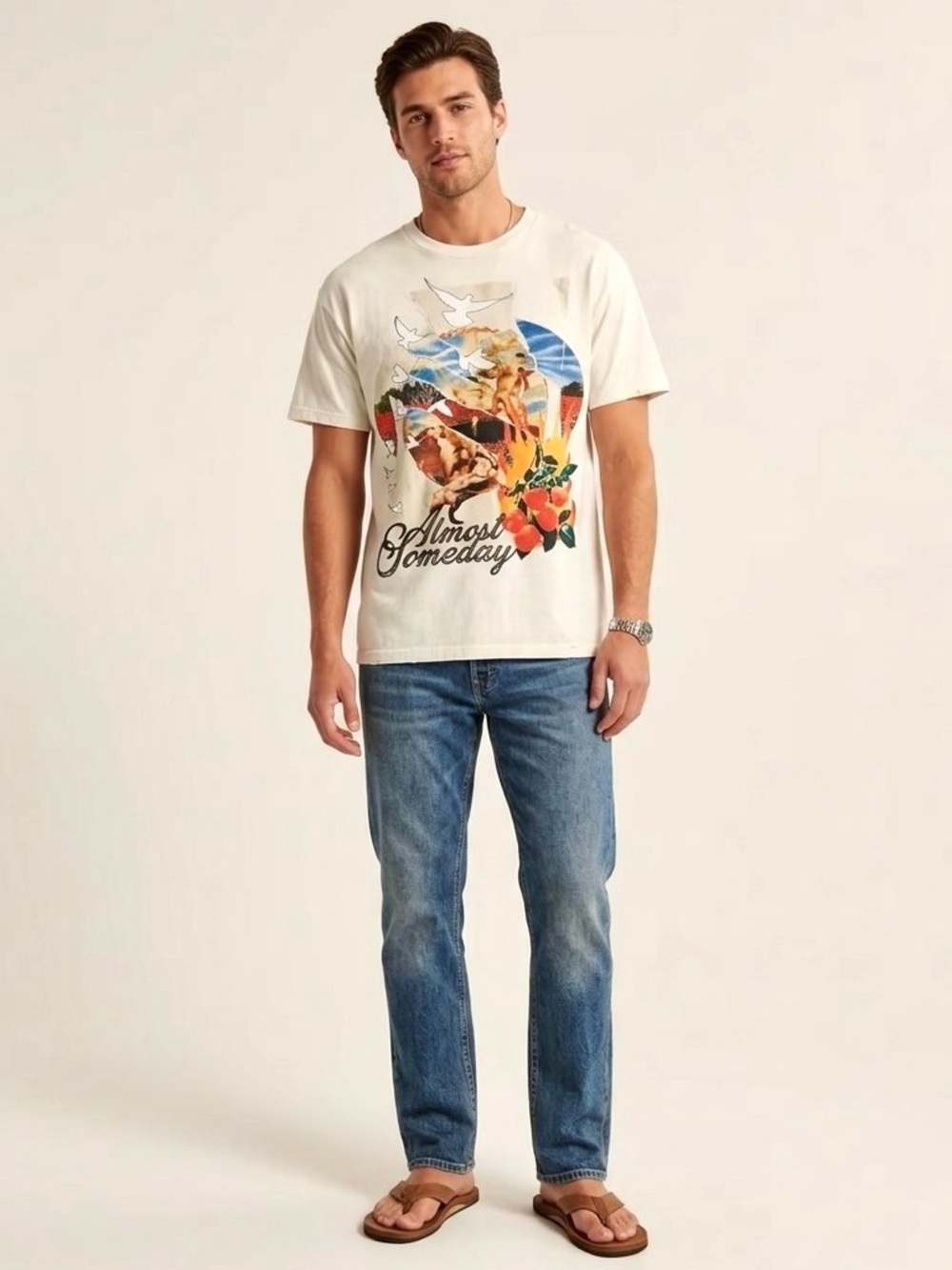 Almost Someday Graphic Distressed P
Doves Angels T-Shirt, Cream, Size L,‎ NWT